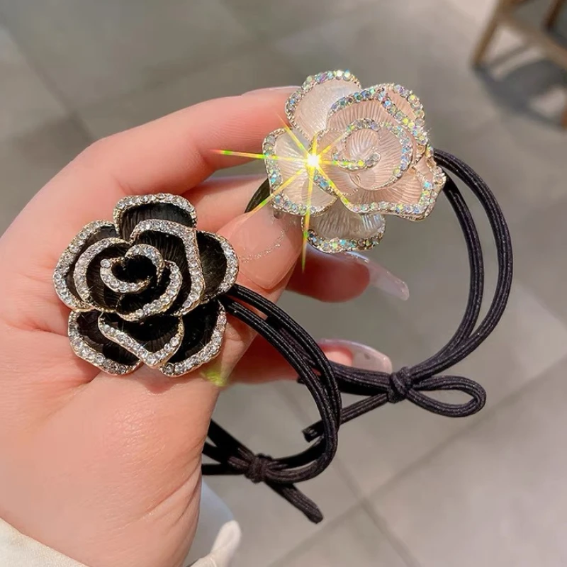 High-quality 2022 New Flower Rhinestone Super Flash Head Tie Rope Girls Hair Ring Rubber Band Female Ponytail  Accessories