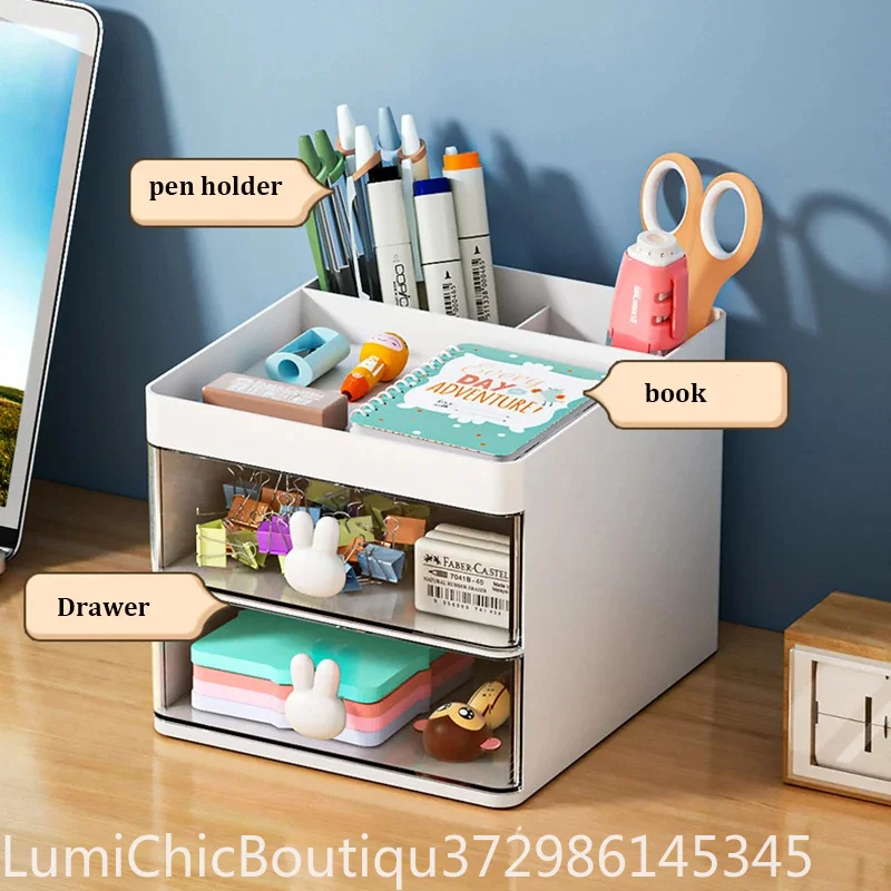 Small Desk Organizer With Drawer Multi‑Function Desktop Storage Box For Office Stationery Makeup Pen Pencil Business Card Mobile Phone