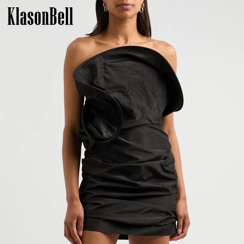 

8.12 KlasonBell Women Fashion Three-dimensional Flower Package Hip Short Dress Party Sexy Chest Wrapping Slim Sleeveless Dress