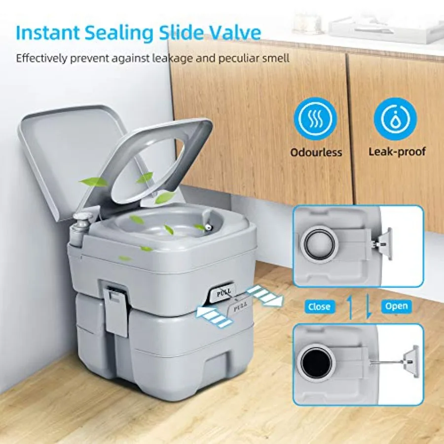 Portable Toilet for Camping Hiking Hunting Boating RV Travel, 5.3 Gallon Detachable Waste Tank, Double Water Spouts, Gray Plast view 4