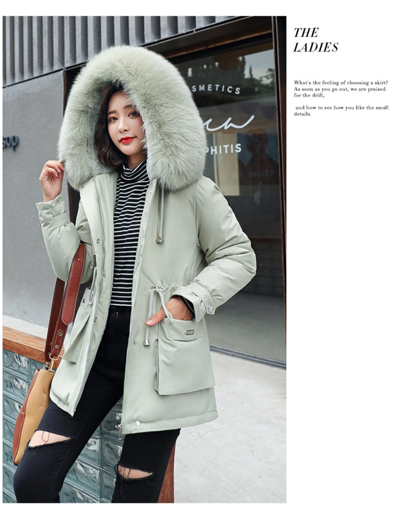 Winter Jacket Coat New Women Parka Clothes Long Coat Wool Liner Hooded Jacket Fur Collar Thick Warm Snow Wear Padded Parka