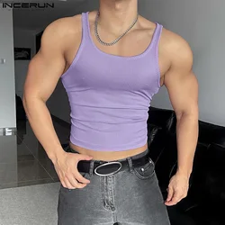 Stylish Well Fitting Tops INCERUN New Men's Solid Texture Design Vests Casual City Walk Male Gym All-match Sleeveless Tank Tops