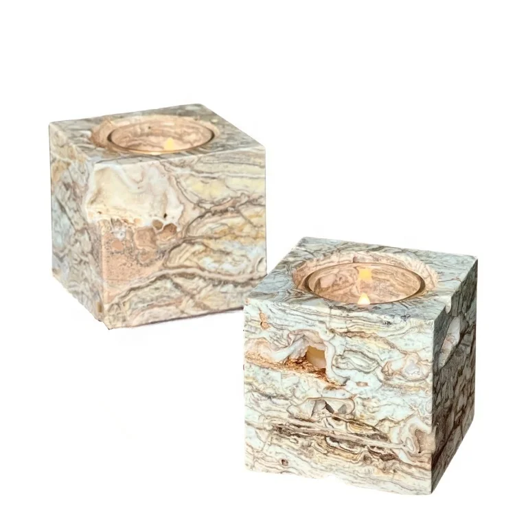 

Natural Handmade Candlestick Holder Travertine Beige Marble Candle Holder For Wedding Centerpiece Table Decorations