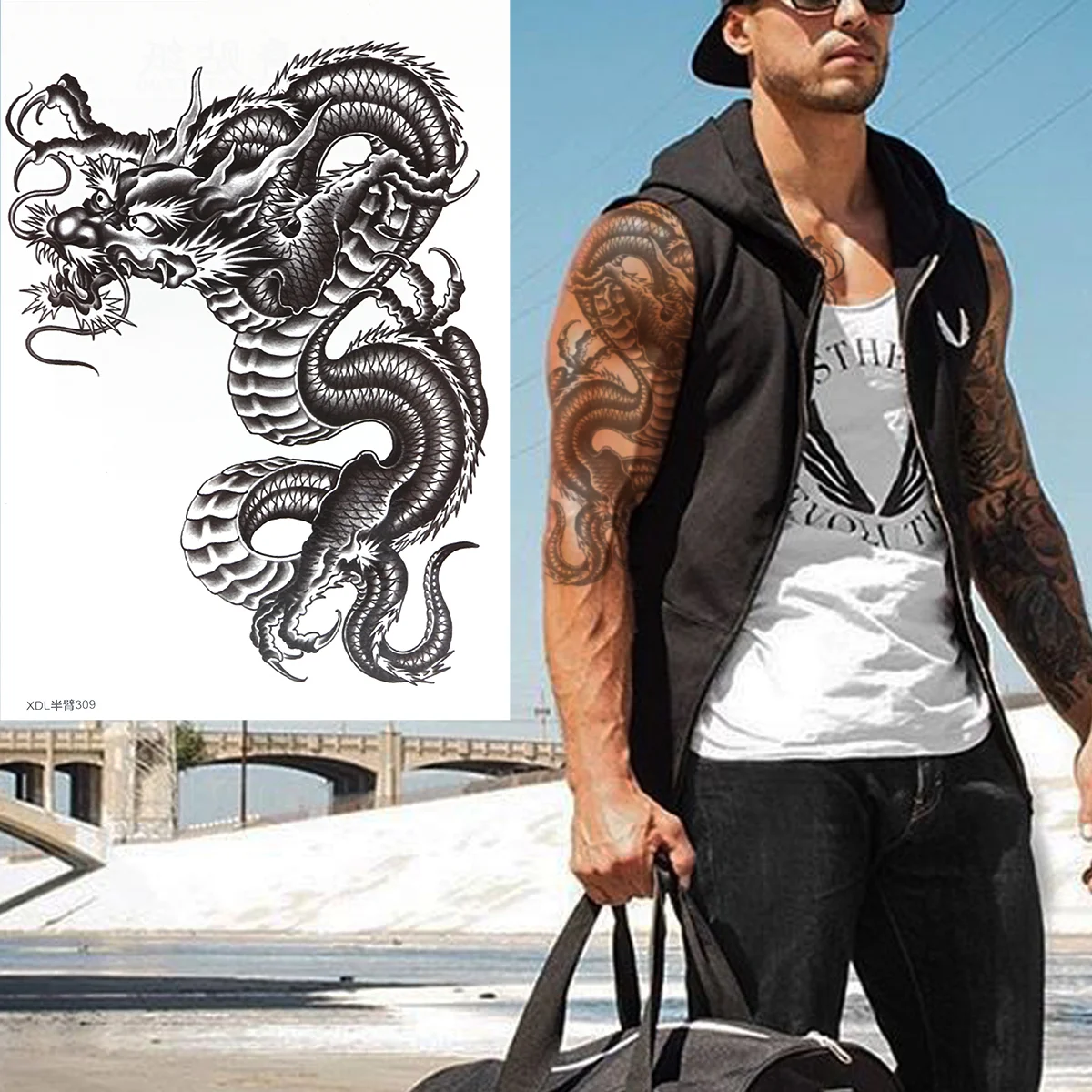 Waterproof Temperary Stickers Chinese Dragon Body Tattoos Man Year Party Favor