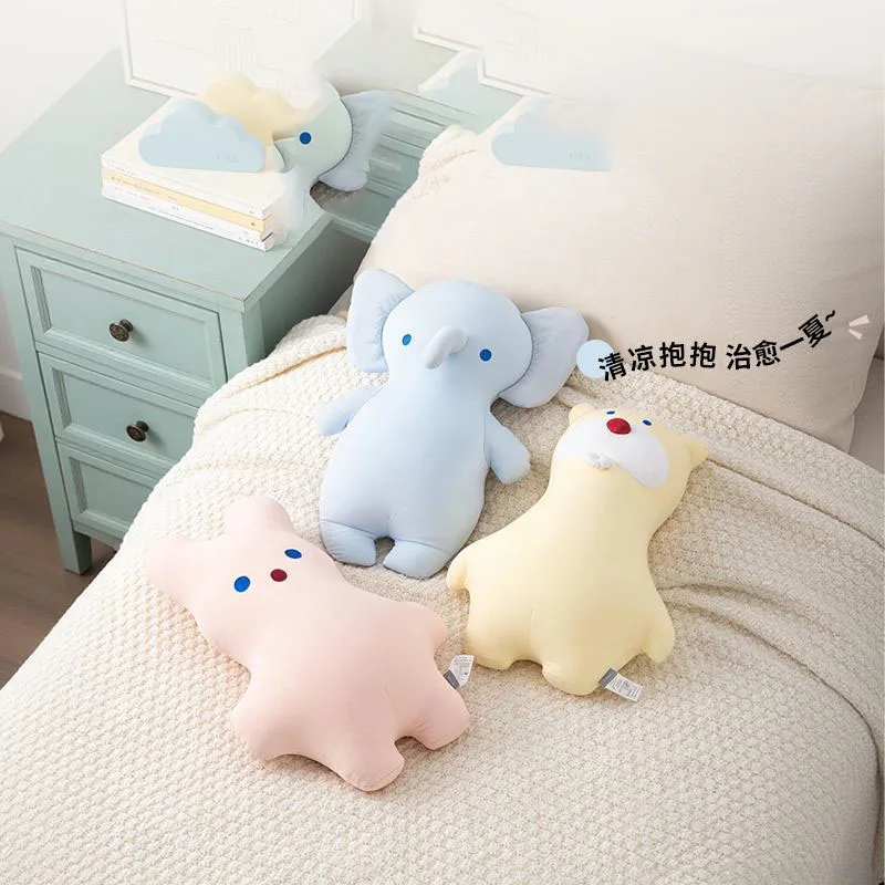 60cm Cartoon Ice Silk Animal Pillow Cooling Touch Elephant Rabbit Bear Otter Plush Cushion for Summer Bedroom Sofa Home Decor