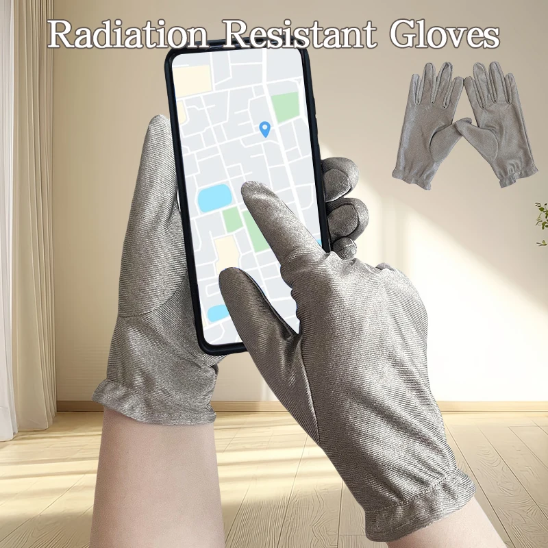 

Silver Fiber Gloves Antistatic Conductive Material Screen Touch Mittens Antibacterial EMF Shielding Hand Protection