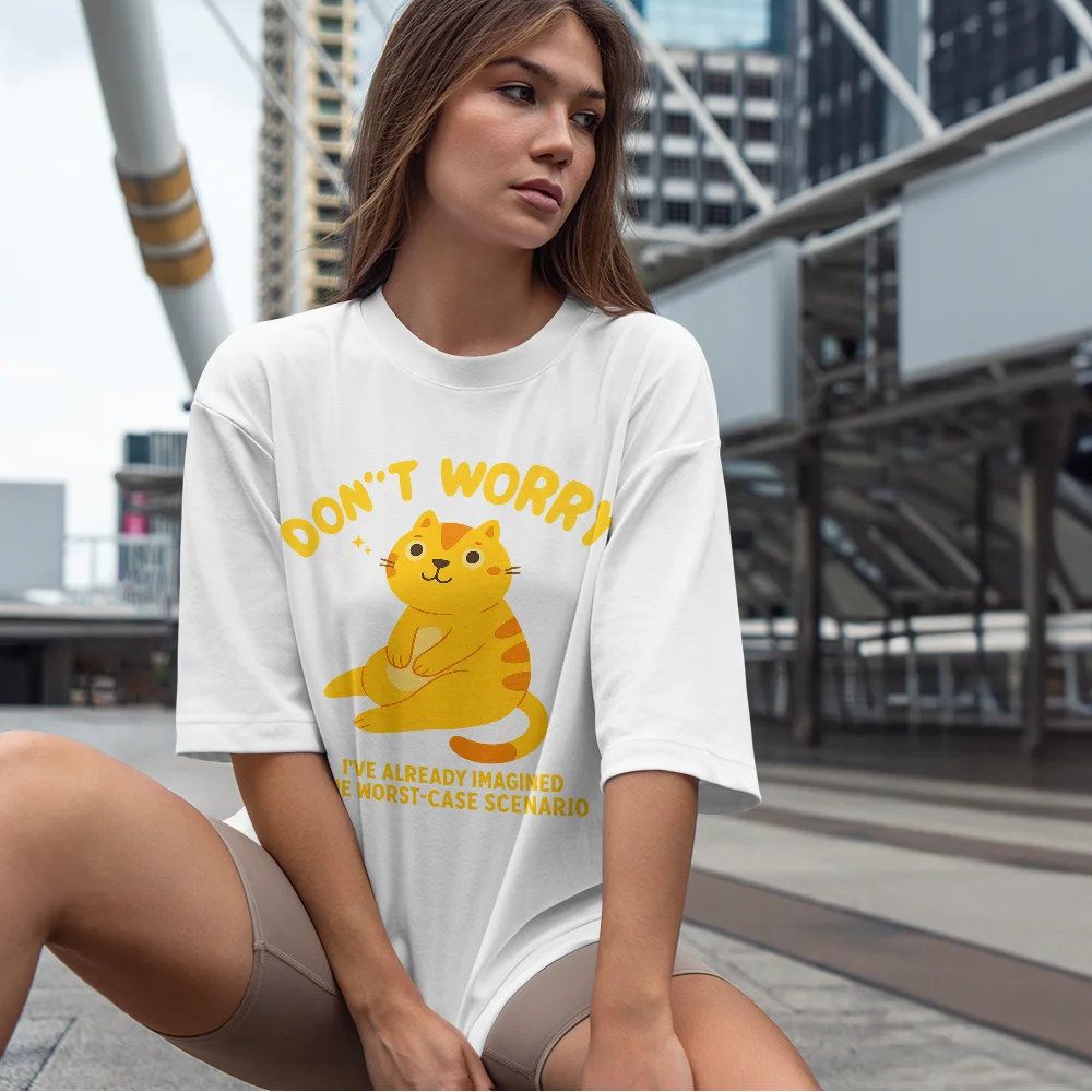 

Women's Don't Worry Printed T Shirt Oversized Chill Graphic Tees for Summer Tops Positive Streetwear
