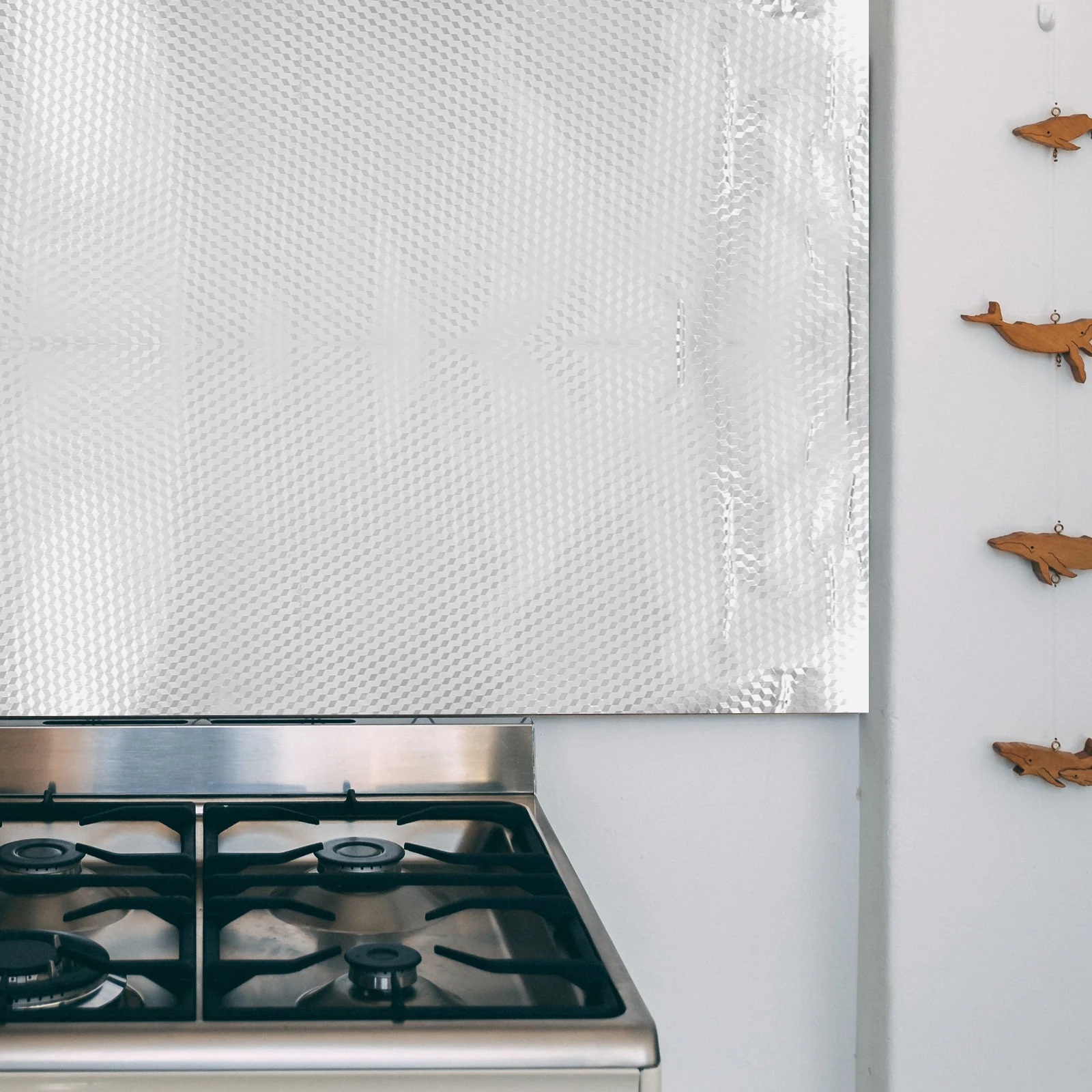 

Oil Proof Wall Sticker Self Adhesive Kitchen Backsplash 40CMx10M Silver Grid Waterproof Heat Resistant Easy Clean Decor