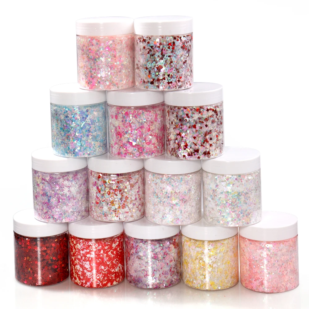 50g/bottle Valentine Chunky Nail Glitter Ultra thin Love Heart Nail Glitter Powder Mixed Pink Lovers Nail Decorations Xmas Gift