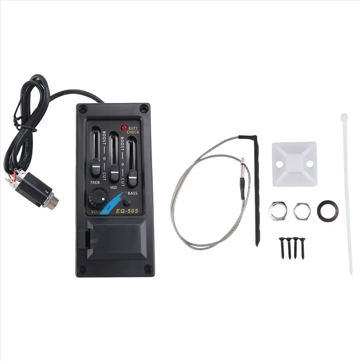 T34C EQ-505 Guitar Saddle Pickup 3 Bands EQ Equalizer Left Hand Acoustic Guitar Preamp System Equalizer Piezo