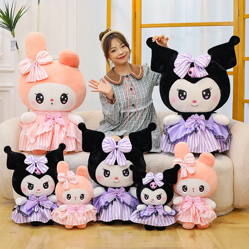 Peluche Sanrio Kawaii Kuromi da 60 cm con fiocco di diamanti Melody bambola di pezza cuscino di cartone animato peluche carino per bambini compleanno regalo di Natale