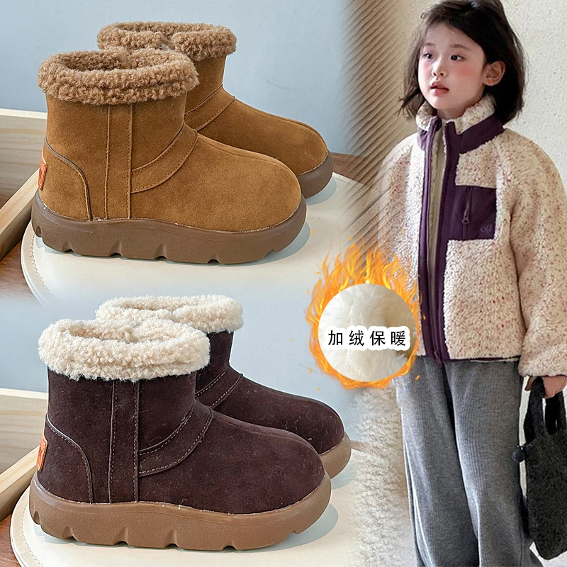 

Child Warm and Popular Fur Snow Boots Flats Suede Girl Fashion Casual Ankle Boots 2025 Winter Warm Cotton Boot New Cozy