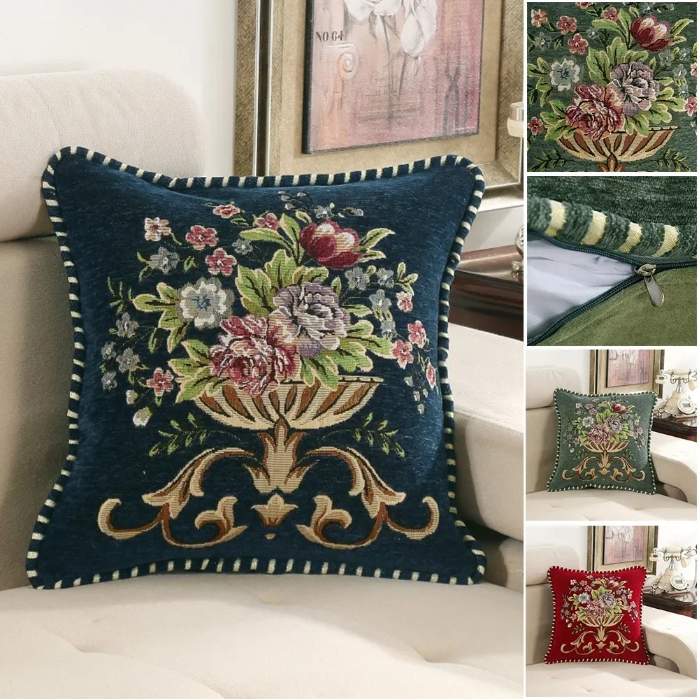 European Classical Pillows Floral Rolled Edges Chenier Home Pillow Sofa Soft Pillows Flores Clásicas Europeas Enrollan Almohadas