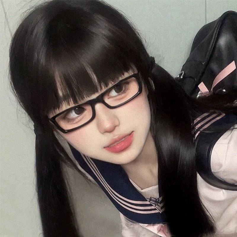 

Premium Feel Rectangular Narrow Frame Black Tortoise Eyeglasses Frame Japanese Cosplay Vintage Elegant Cute Handsome Flat Lens