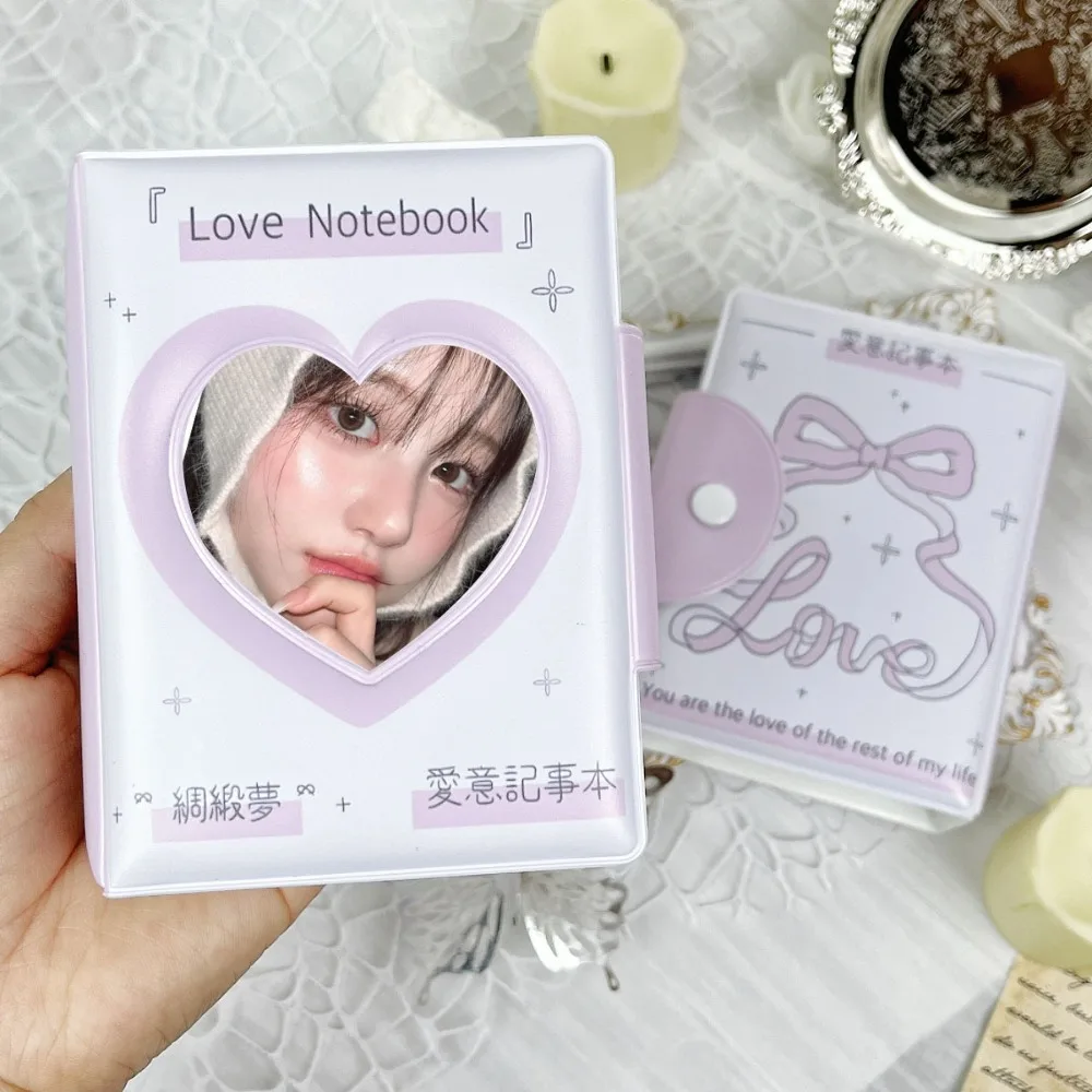 Cute Love Bow Card Album 3 Inch Mini with 16 Internal Pages Photocard Binder PVC Collectible Card Album Postcard Book