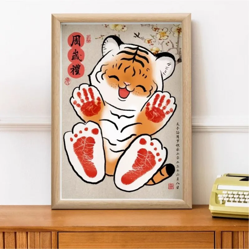 Creative Baby Hand and Foot Imprint Animal Photo Frame DIY Newborn Full Month Gift Rabbit Tiger Pattern Souvenir Lucky Gifts