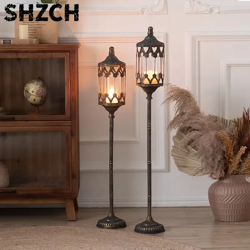 Large Standing Decorative Lantern, Moroccan Floor Candle Holder, Tall Gothic Metal Glass Tower
