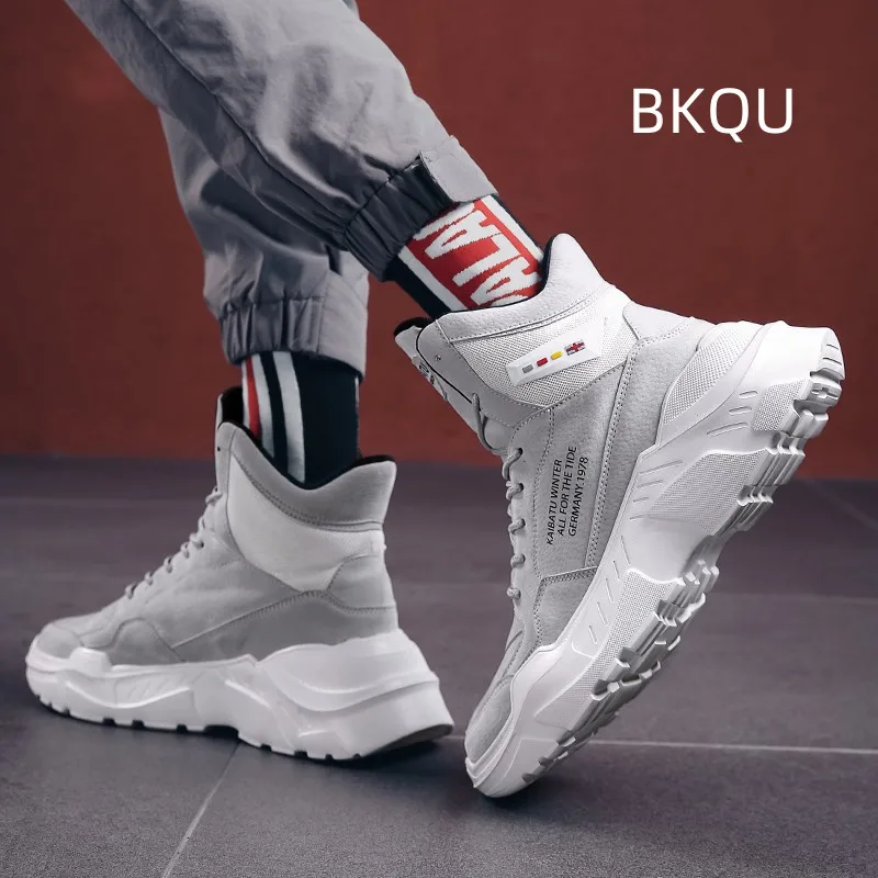 รองเท้าบูทผู้ชายกันลื่นขนาดใหญ่แพลตฟอร์มน้ำหนักเบาลำลองกลางแจ้ง, รองเท้าบูทหัวกลมสบายทนทานต่อการฉีกขาดเหมาะสำหรับฤดูใบไม้ผลิฤดูใบไม้ร่วง