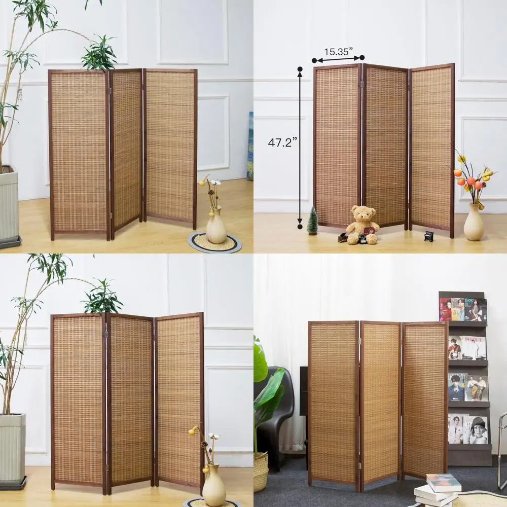 

Коричневая 3-панельная бамбуковая ширма-перегородка, высокая напольная перегородка для небольших помещений