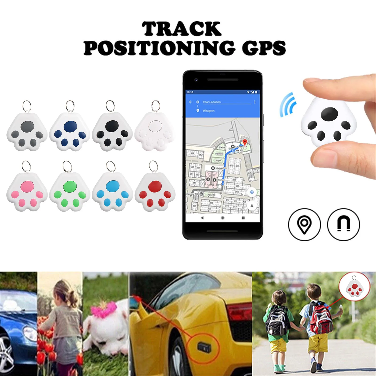Mini localizador portátil para perros y gatos, dispositivo de seguimiento antipérdida, GPS oculto, Bluetooth 5,0, herramientas de buscador de llaves móviles para niños