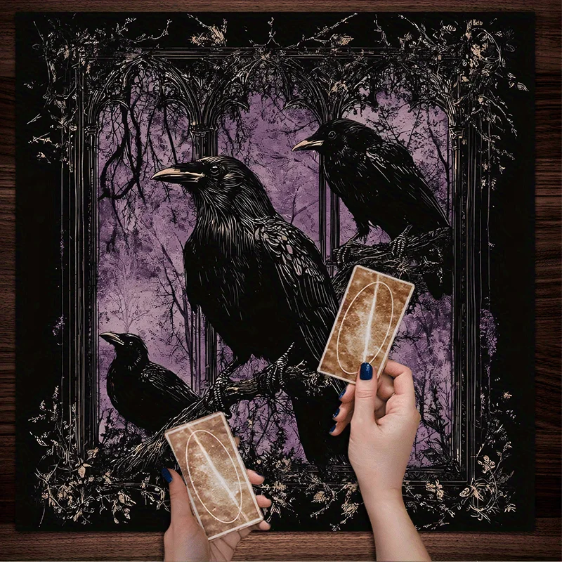 VIKAMA Gothic Raven Tarot Altar Cloth Forest Window Print Witchy Table Tapestry Divination Card Mat Decor