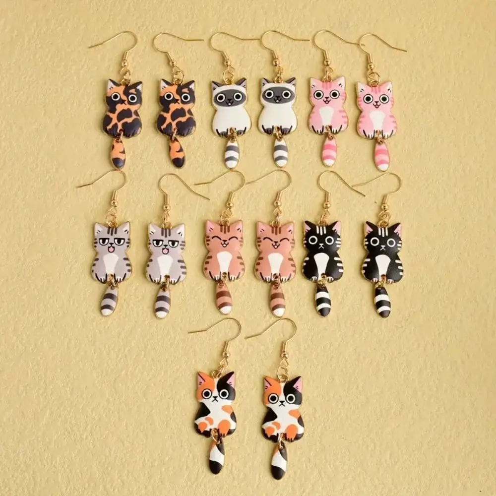 1 pairs Interesting Cat Design Cartoon Earrings Alloy Material Two-piece Removable Alloy Suitable Enamel Earrings Girls