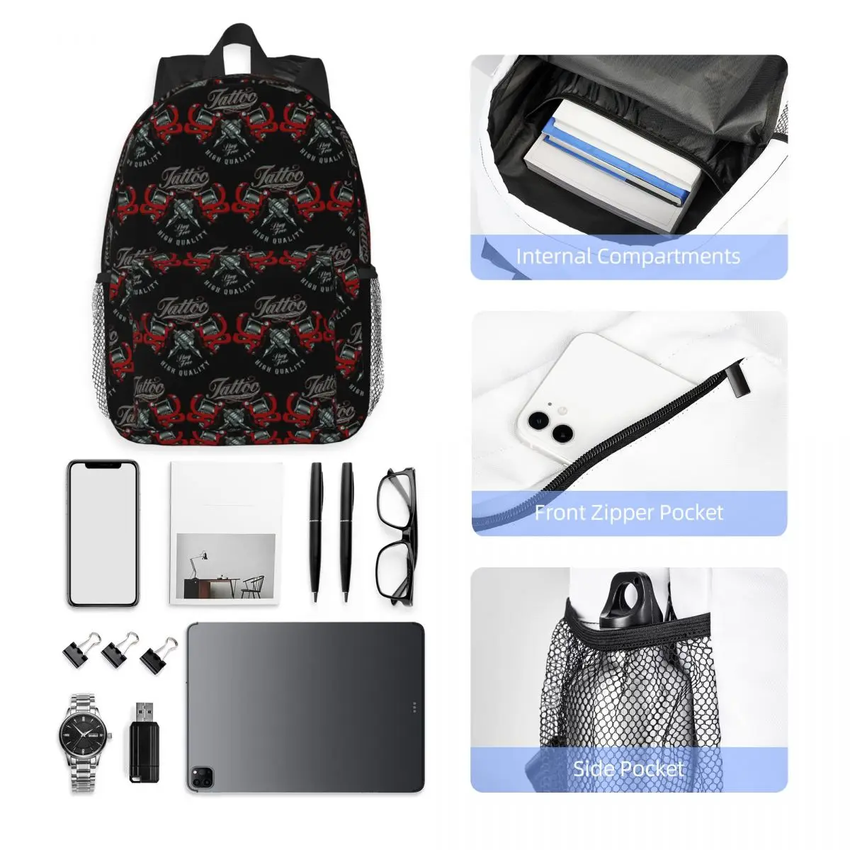 Custom Bib Tattoo Artist Tattooists Backpack Student Boys Girls BookBag Men Women School Bag Computer Shoulder Bags