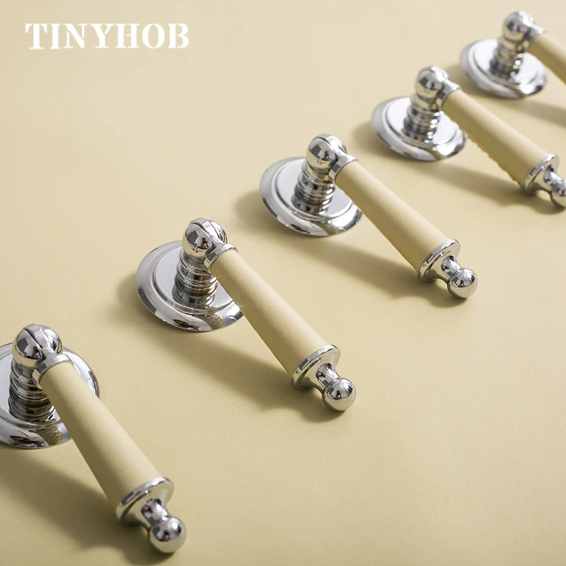 Leather + Brass Dresser Knobs And Handles Drawer Kitchen Knobs / Wine Cabinet Handles Grey Furniture Handles With Screws
