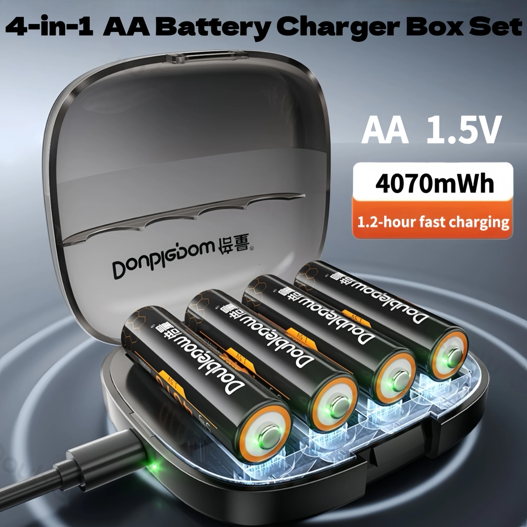 AA 1.5V 4070mWh USB Lithium Battery with 4-in-1 USB charging box for Microphone Mouse Gamepads Camera Wall clock Remote Control