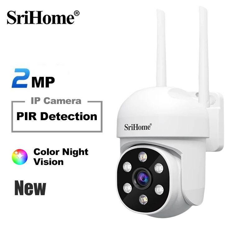 Srihome-Caméra de permission Sans Fil SH061 PTZ AI 1080P, Dispositif de Sécurité Domestique, avec Vision Nocturne et Détection Humaine