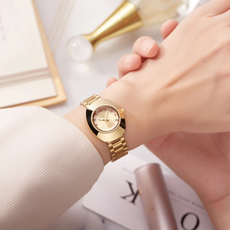 ใหม่แฟชั่นผู้หญิงนาฬิการูปไข่นาฬิกาสแตนเลสกันน้ําผู้หญิงแฟชั่นอุปกรณ์เสริมนาฬิกาข้อมือคริสต์มาสของขวัญ