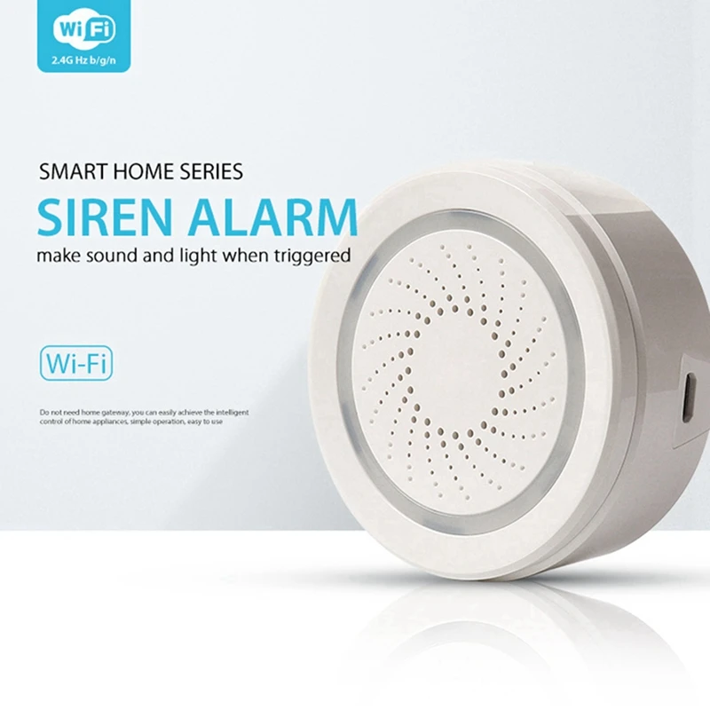 2X Wireless Smart 120DB Siren And Alarm Bell-White, With Strobe Light, Remote App Control Wifi USB Siren