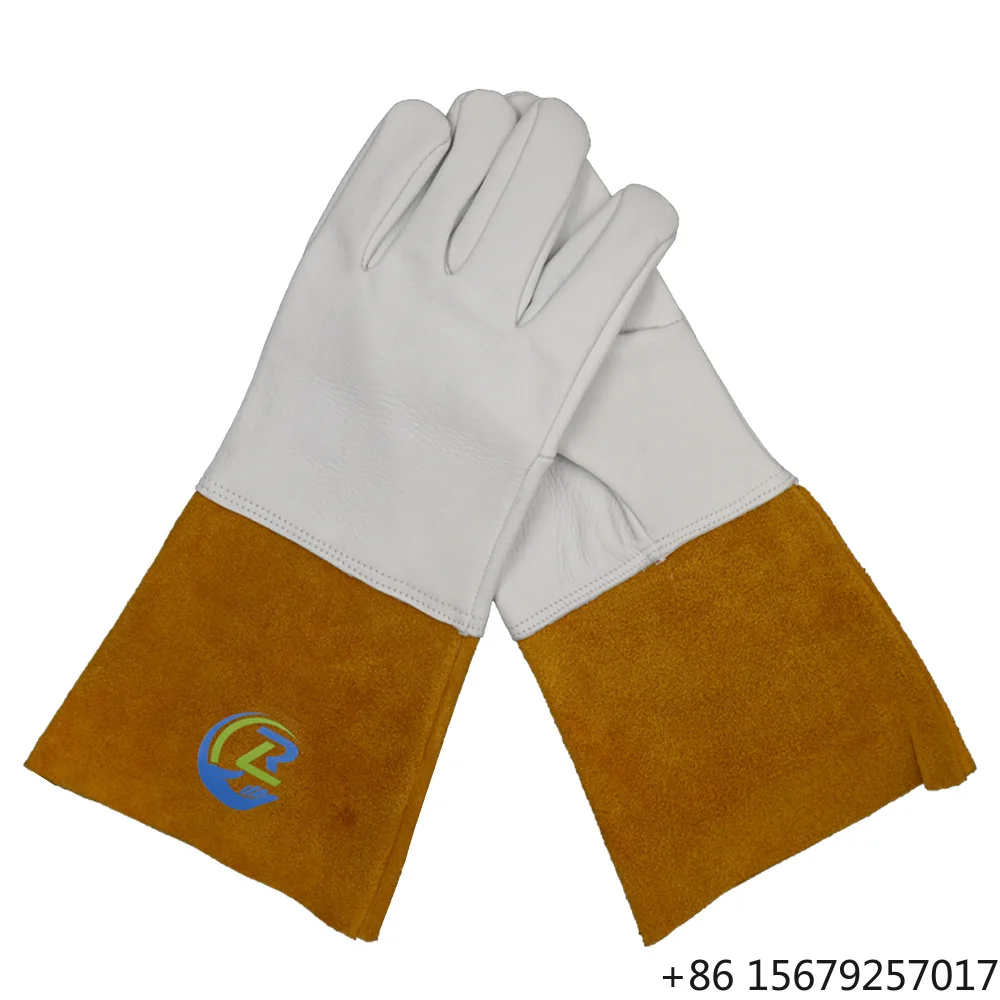 Wholesale Custom 16 Inch Long Heat Resistant Cowsplit Cowhide Goatskin Leather Argon Tig Mig Welding Safety Work Hand Gloves