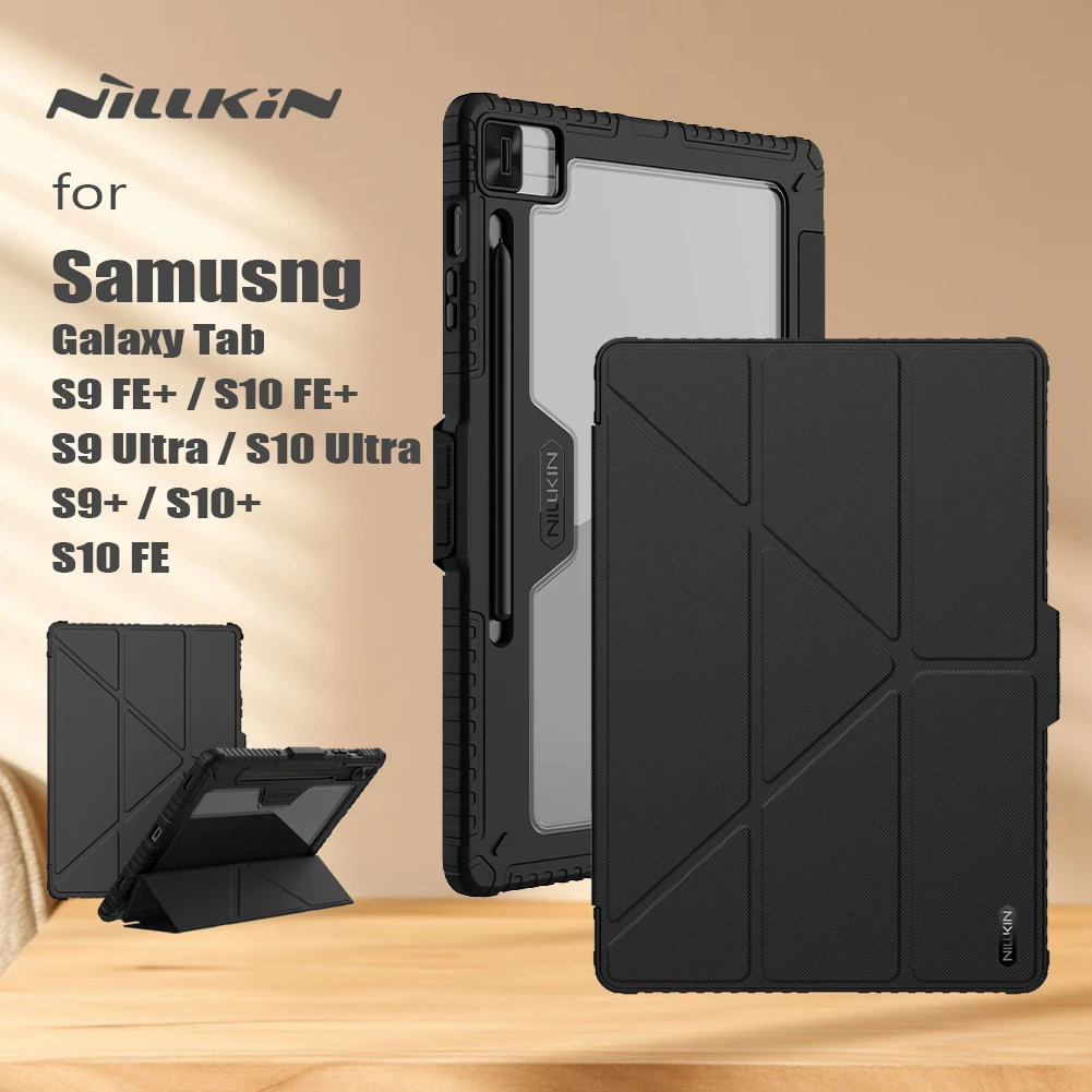 Nillkin For Samsung Galaxy Tab S9 Plus S10 FE Plus S10 Ultra  Armor Bumper Leather Case Slide Camera Hard PU+PC Protector