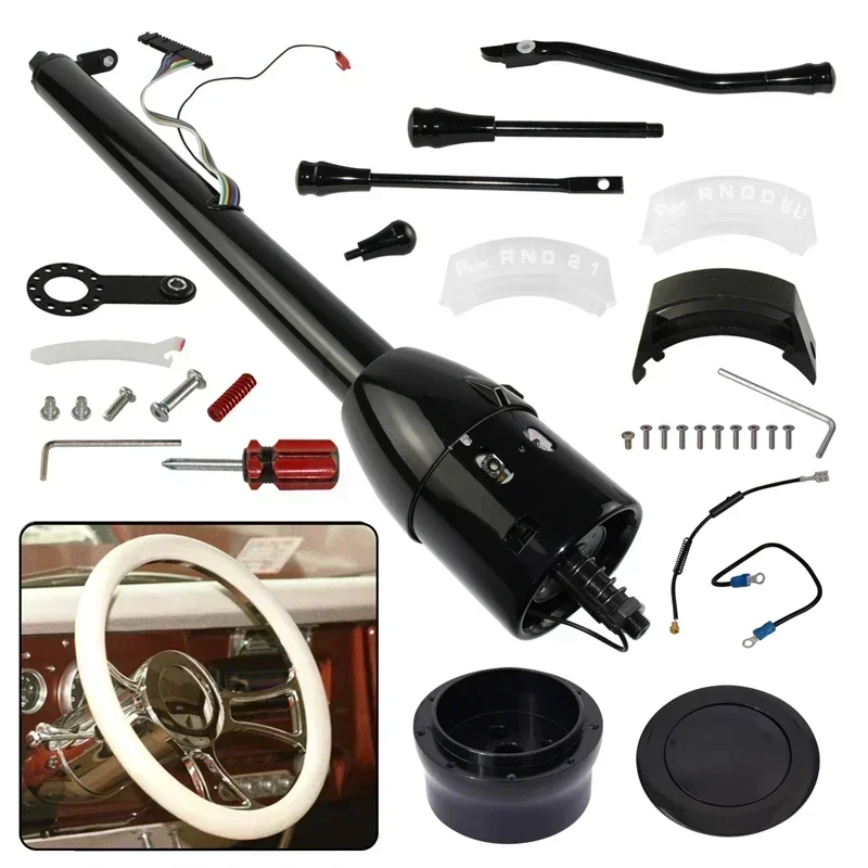 Black/Silver Universal 28''/30''/32'' Tilt AT Automatic Steering Column Fits for GM 1969-1994 w/ 9-Hole Bolt Adapter