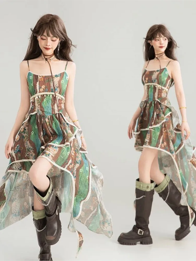 

Lace patchwork halter plant vacation drag dress