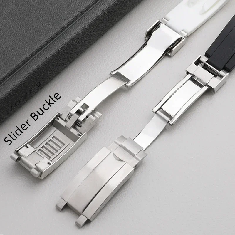 ل رولكس 20 مللي متر نهاية معدنية وصلة نهاية منحنية مع حزام ساعة مطاطي ناعم 40 مللي متر الغواصة GMT حزام أساور مشبك قابل للتعديل