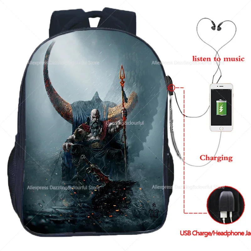 God of War Ragnarok Backpack Kratos Middle School Students Boys Girls Schoolbag Children Teens USB Charge Travel Laptop Bag