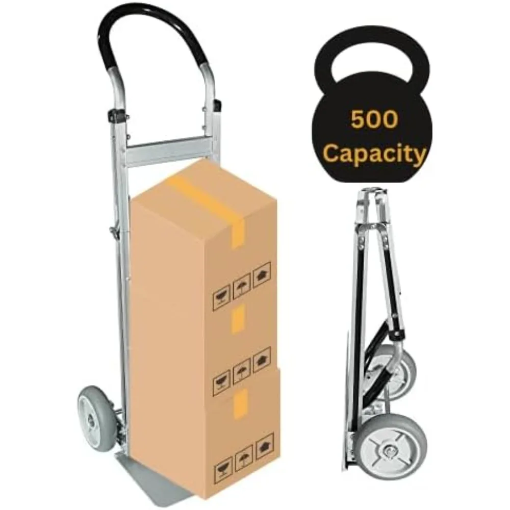 Fully Assembled Foldable Hand Truck with 8" Mold-On Rubber Wheels – Horizontal Loop Handle. 500 Lb. Capacity Dolly
