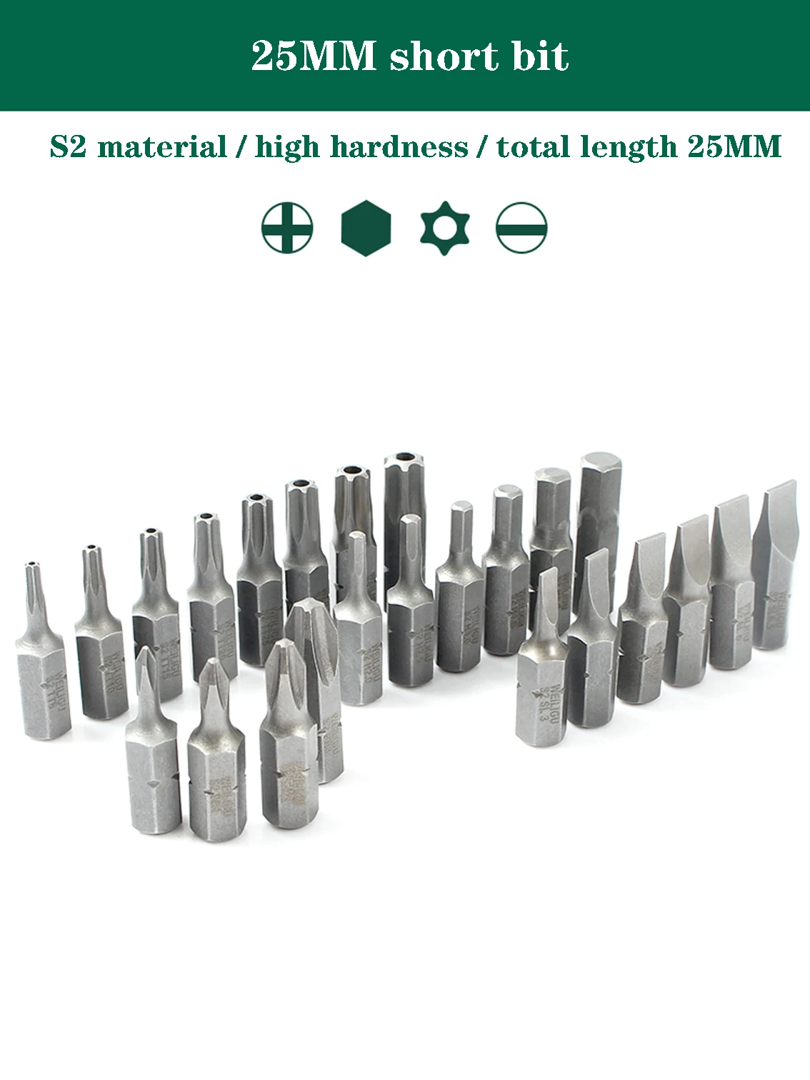 1PCS Magnetic Nut Screwdriver S2 Material 25mm Short Bit Hexagon Socket H2-H6 Torx Screwdriver T8-T10 Drill Bit Power Tools