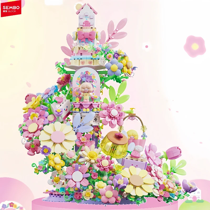 

Sembo Строительные блоки RiCO 3D Сборная модель Креативный настольный орнамент Идея Домашние игрушки для сращивания Головоломка Цветок Архитектурный