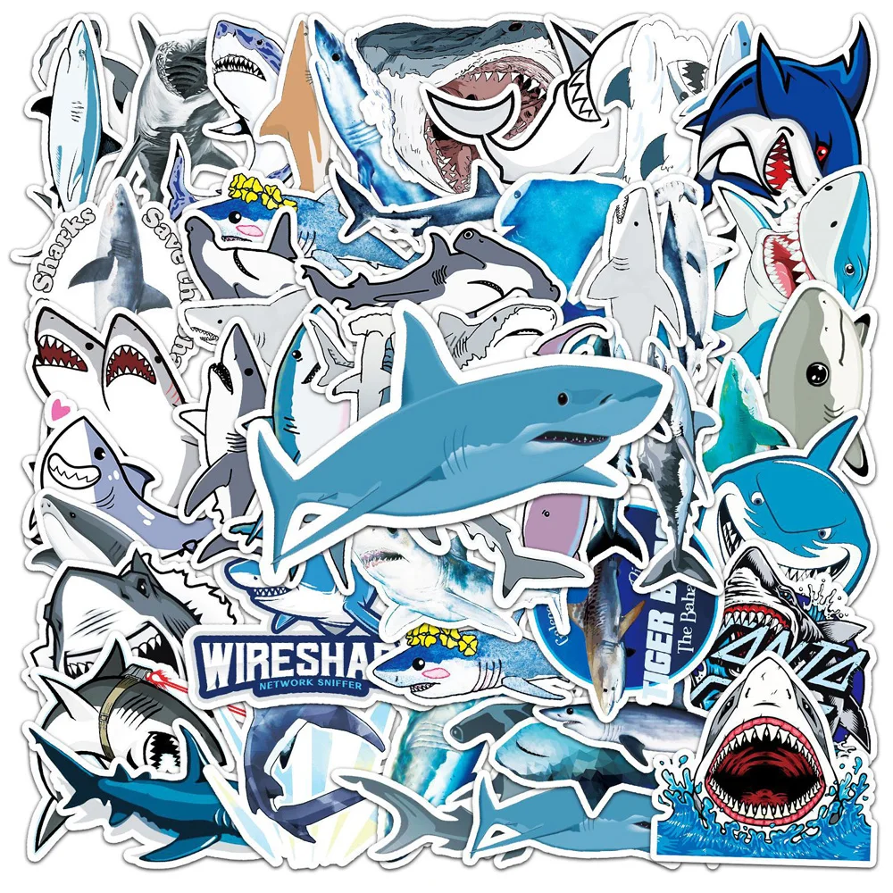 10/30/50pcs Cool Shark Stickers Pack Graffiti Decals DIY Notebook Laptop Car Classic Toy Water Bottle Waterproof Sticker for Kid