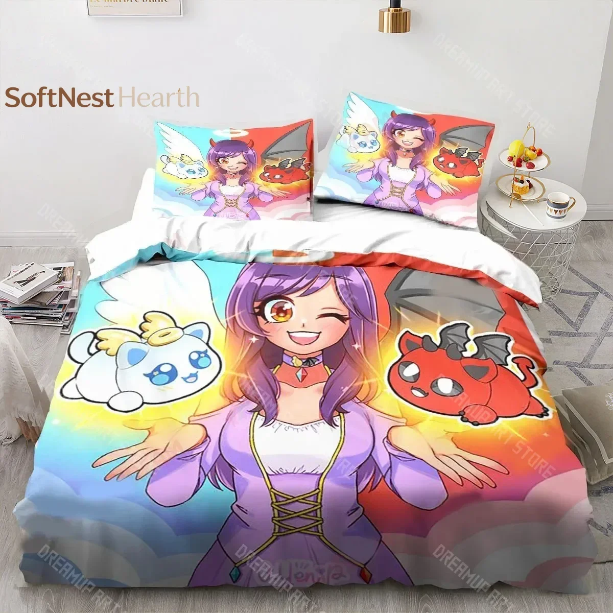 2026 Cartoon Game Cute Aphmau With Wings Bedding Set Sheet King Twin Double Child Bedding Set Mircofiber Or Polyester Duvet Cove