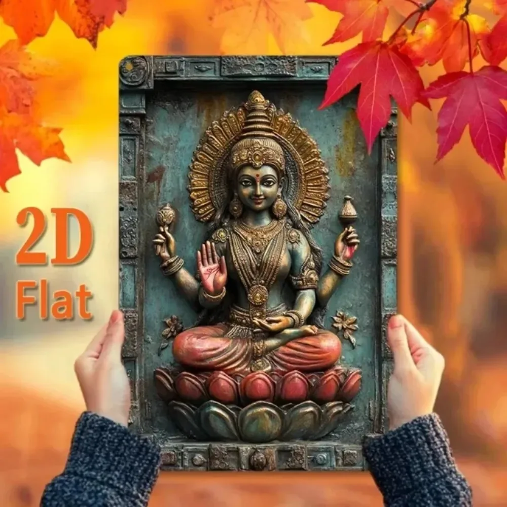 ديكور حديدي قديم، فن جداري - آلهة لاكشمي الأنيقة على عرش اللوتس، ديكور مكتب صامت #3