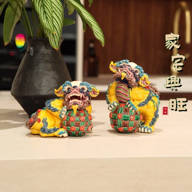 Year of The Horse Handmade Ceramic Ornament Chinese Lion Dance Chinoiserie Corporate Annual Meeting Gift