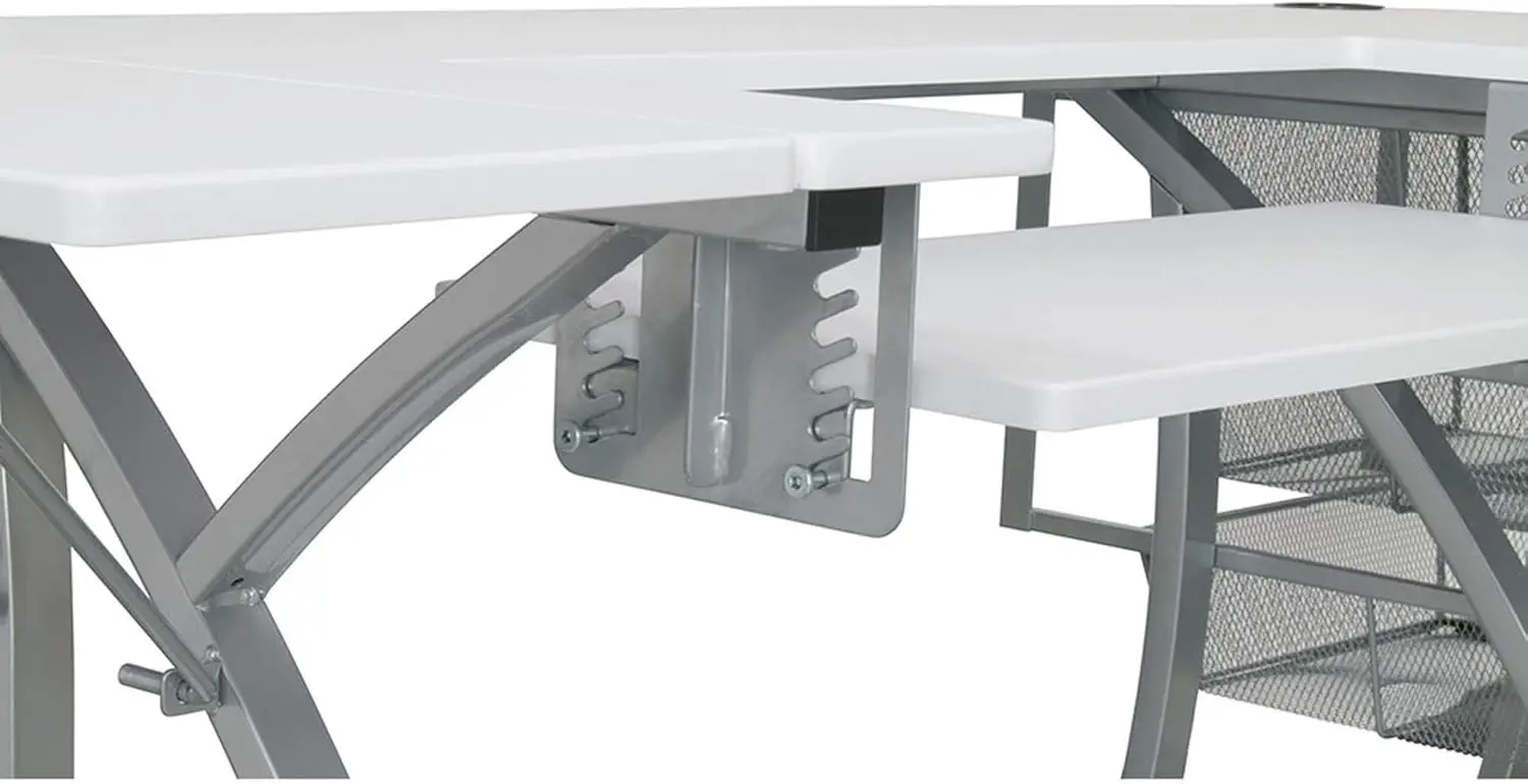 Pro Stitch Sewing Machine Table - 56.75" W x 23.75" D White Hobby and Sewing Machine Table with Storage Shelf