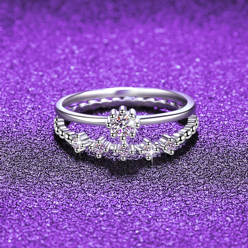 

S925 Silver White Gold Plated D Color Moissanite 2-in-1 Double Layer Ring for Women, US Size 5-9, Exquisite Jewelry.