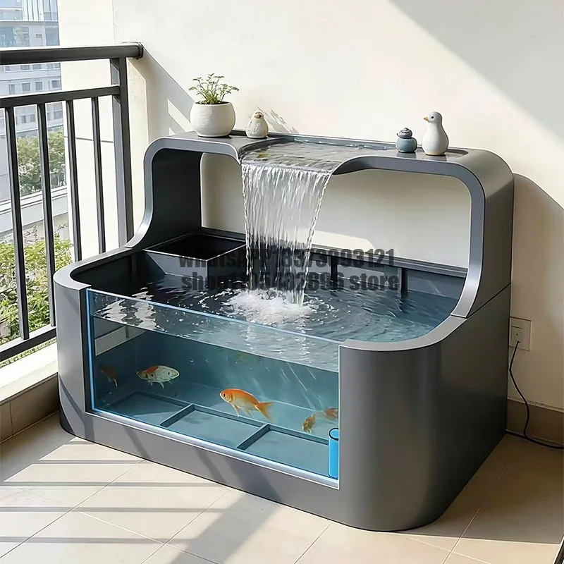 Balcony Grey Clear Pool Outdoor Stainless Steel Ornament Fish Pool Flowing Water Flower Box Waterfall