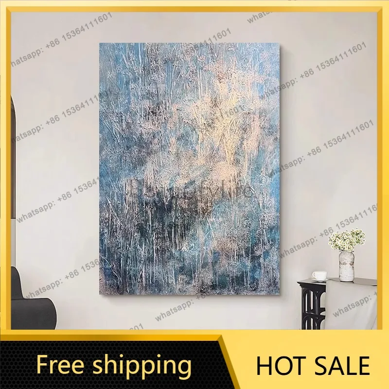 LJY light luxury cream style abstract hand-painted oil painting Klein blue living room
