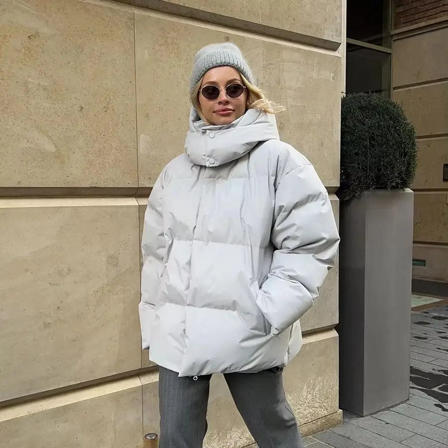 Simple Hooded Causal Long Bubble Puffer Jacket Woman Winter Warm Thick Long Coat Stand Collar High Street Hip Hop Outwear